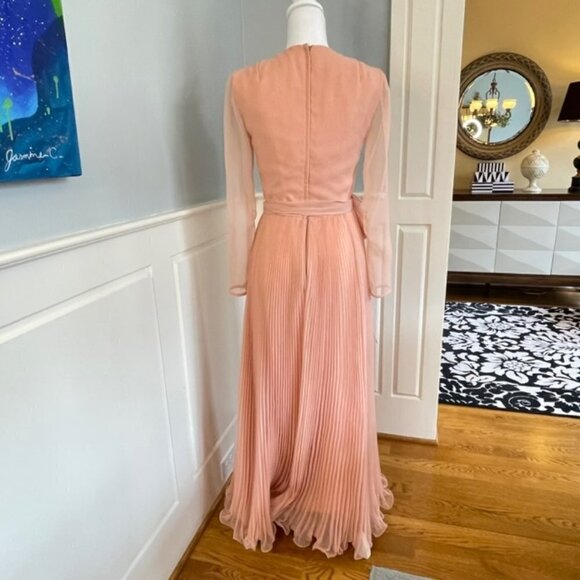 Vintage Miss Elliette 60's 70's Chiffon Micro Pleat Long Maxi Cocktail Dress XS - Picture 5 of 10